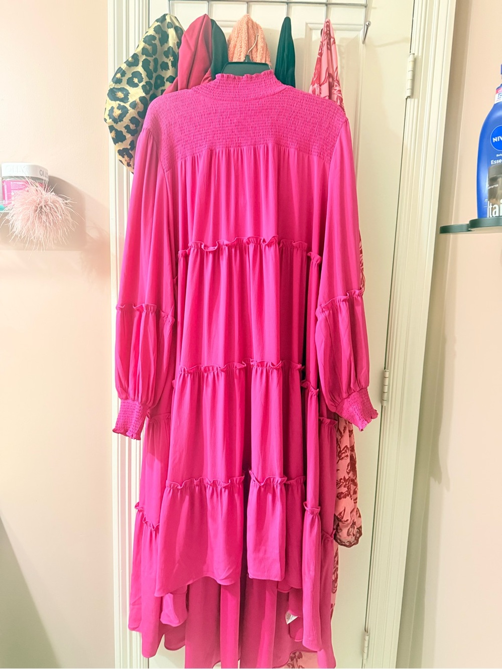 Bright Pink Tiered High-Low Dress with Smocked Yoke
